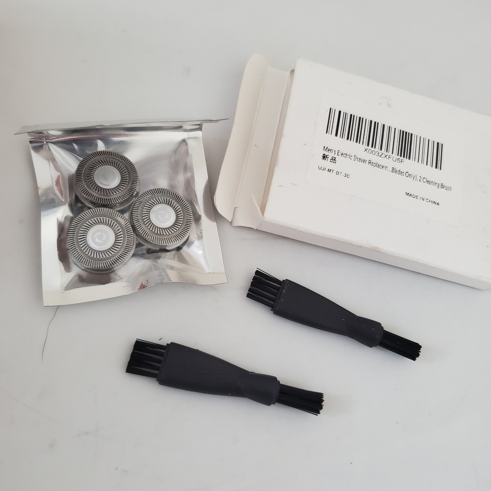 Mens Electric Shaver Replacement Blades Rotary Heads 3pk with 2 Cleaning Brushes